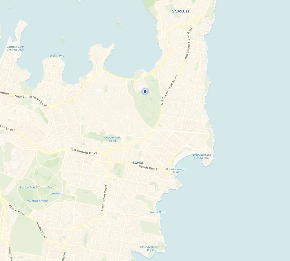 Map of the Rose Bay service area and the surrounding Eastern Suburbs, showing Rose Bay and the nearby streets we cover.
