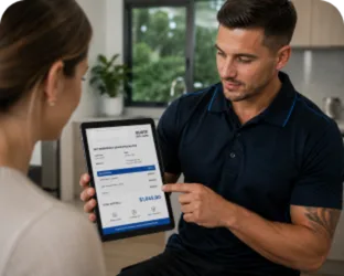 Plumber explaining a service estimate in Rose Bay
