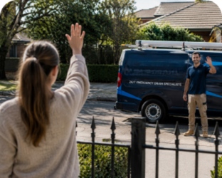 Customer waving goodbye to a Rose Bay Blocked Drains plumber